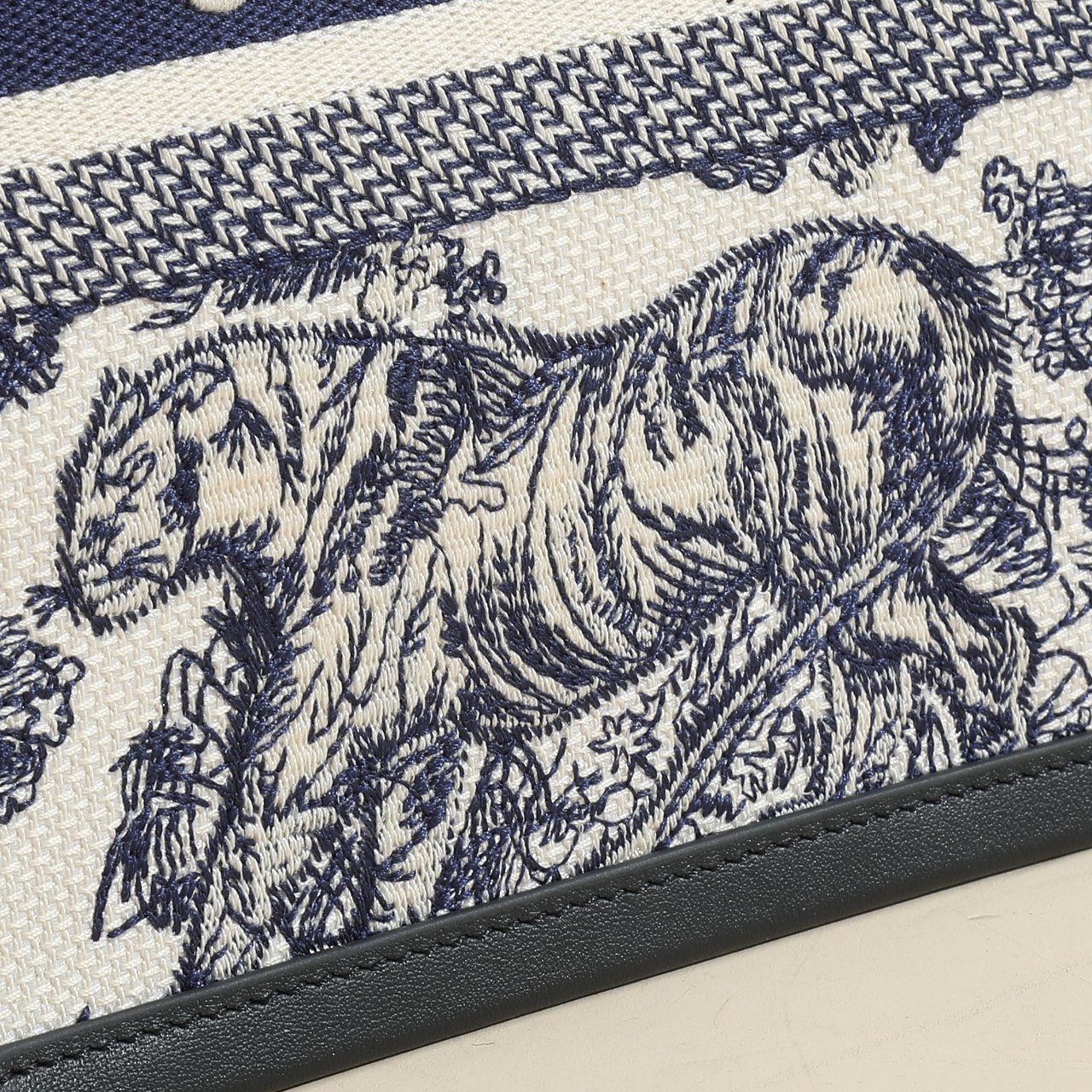 Small Dior Book Tote White and Navy Blue Toile de Jouy Sauvage Embroidery with Navy Blue Calfskin M1325CET