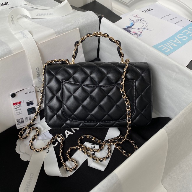 Chanel 24A mini flap bag with top handle AS2431 BLACK