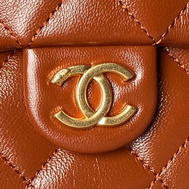 Chanel 24A small flap bag with top handle AS4993 brown