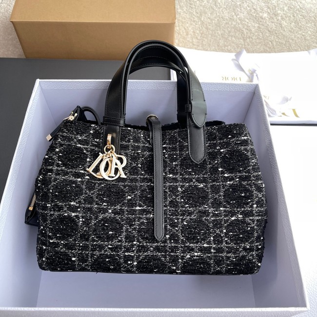 Medium Dior Toujours Bag Black Cannage Tweed M2821