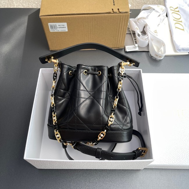 Small Dior Jolie Bucket Bag Black Calfskin and Macrocannage Lambskin M2780UN