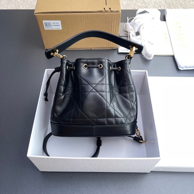 Small Dior Jolie Bucket Bag Black Calfskin and Macrocannage Lambskin M2780UN