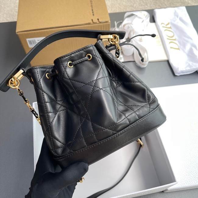 Small Dior Jolie Bucket Bag Black Calfskin and Macrocannage Lambskin M2780UN