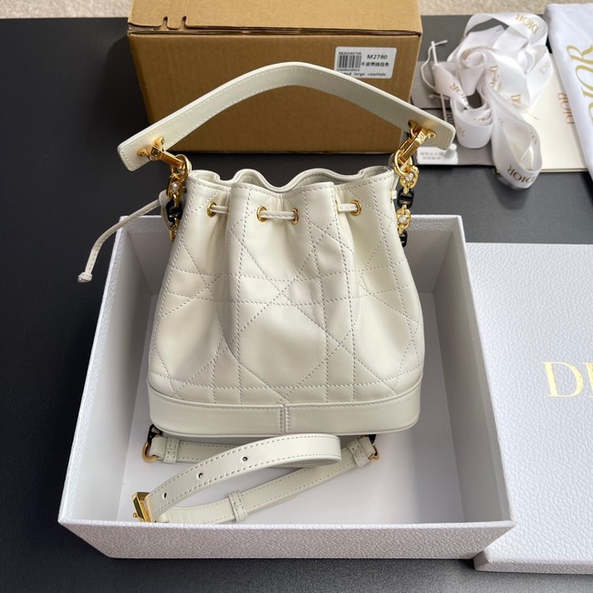 Small Dior Jolie Bucket Bag Latte Calfskin and Macrocannage Lambskin M2780UN