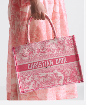 Medium Dioriviera Dior Book Tote Candy Pink Toile de Jouy Embroidery M1296Z