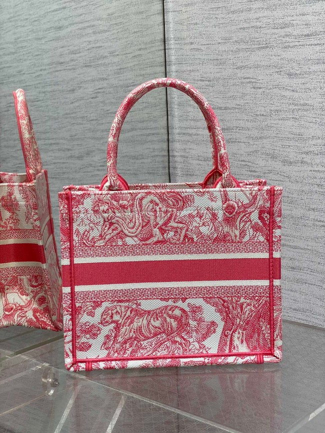 Small Dior Book Tote Candy Pink Toile de Jouy Embroidery M1265Z