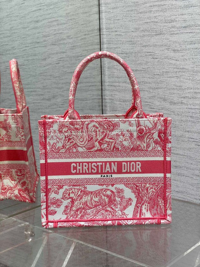 Small Dior Book Tote Candy Pink Toile de Jouy Embroidery M1265Z