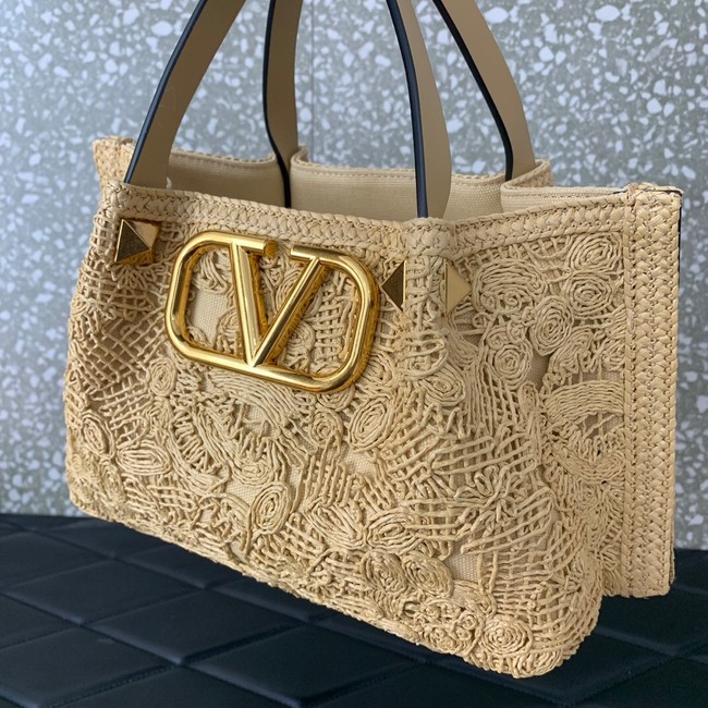 VALENTINO Small RAFFIA MACRAME Shoulder Bag 0220S Apricot