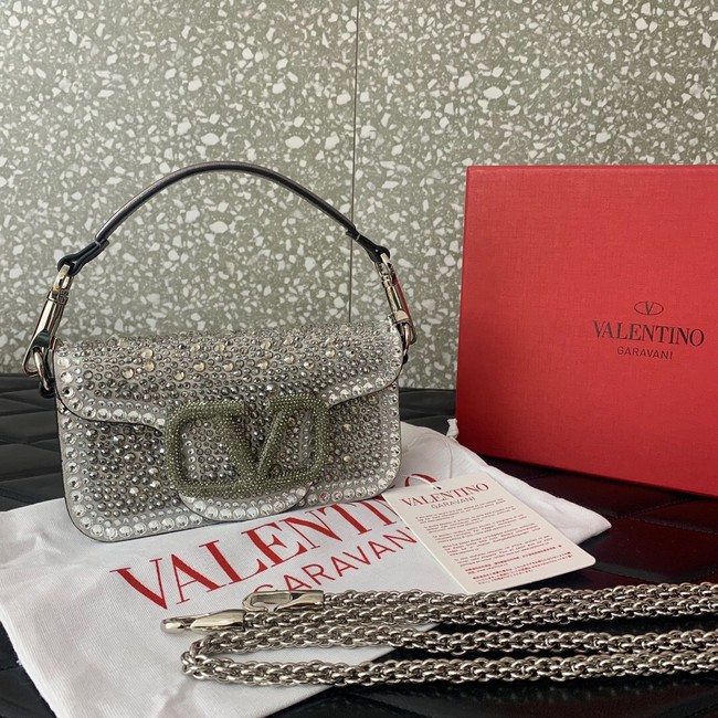 VALENTINO Super Mini Loco imitation crystal chain bag 5013 silver