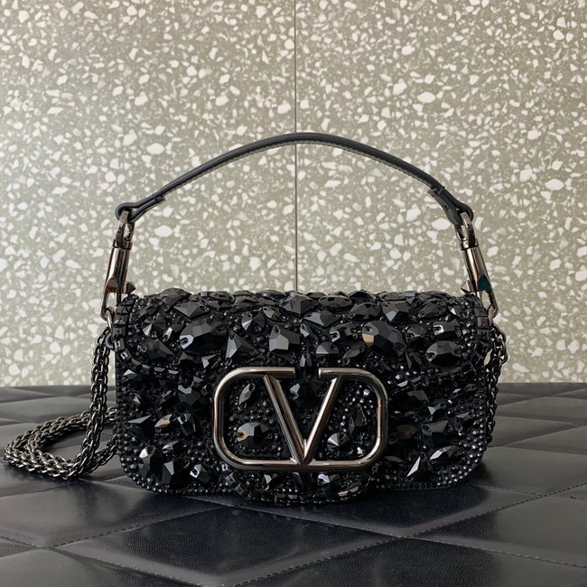 VALENTINO Super Mini Loco imitation crystal chain bag 6038 black