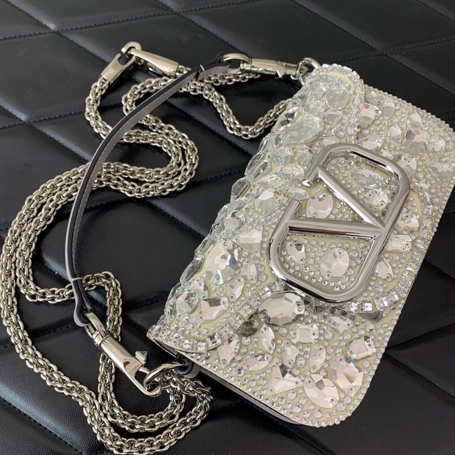 VALENTINO Super Mini Loco imitation crystal chain bag 6038 silver