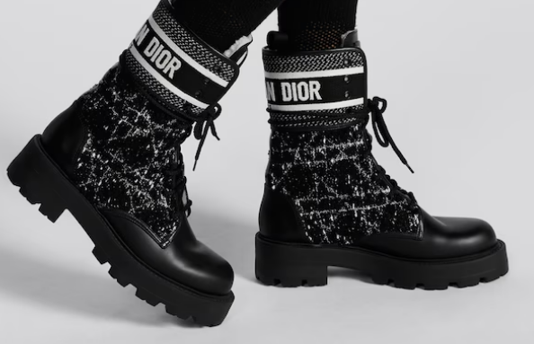 Dior D-Major Ankle Boot Black Calfskin with Black and White Cannage Tweed KCI974