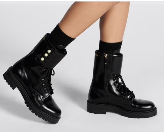 Dior D-Strike Ankle Boot Black Matte Calfskin and White Resin Pearls KCI993C