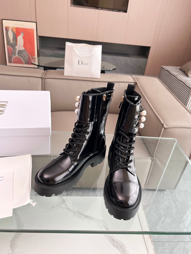 Dior D-Strike Ankle Boot Black Matte Calfskin and White Resin Pearls KCI993C-2