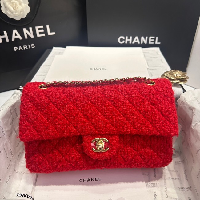 Chanel CLASSIC 11.12 HANDBAG Wool Tweed & Gold-Tone Metal A01112 Red