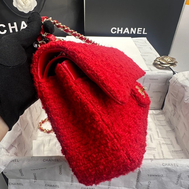 Chanel CLASSIC 11.12 HANDBAG Wool Tweed & Gold-Tone Metal A01112 Red