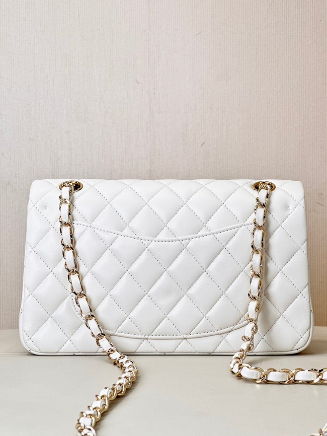 Chanel CLASSIC HANDBAG Lambskin & Gold-Tone Metal A01113 white