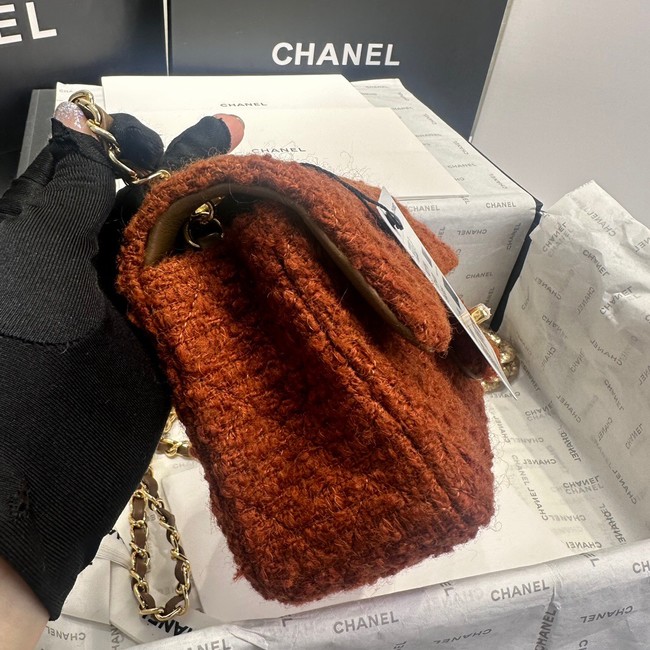 Chanel MINI CLASSIC HANDBAG Wool Tweed & Gold-Tone Metal A69900 Brown