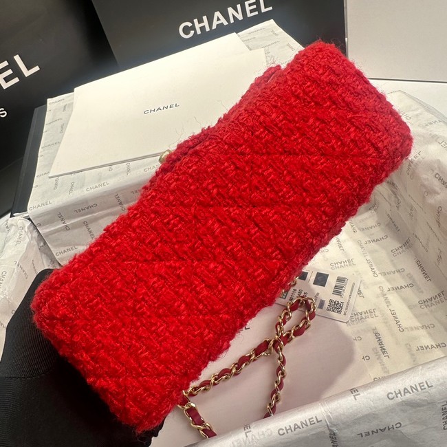 Chanel MINI CLASSIC HANDBAG Wool Tweed & Gold-Tone Metal A69900 red