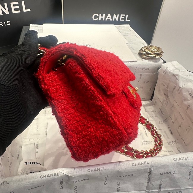 Chanel MINI CLASSIC HANDBAG Wool Tweed & Gold-Tone Metal A69900 red