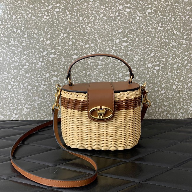 VALENTINO small RAFFIA MACRAME Shoulder Bag 5066 Apricot