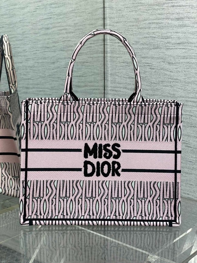 Medium Dior Book Tote White and Pale Pink Miss Dior Allover Embroidery M1296ZEZE