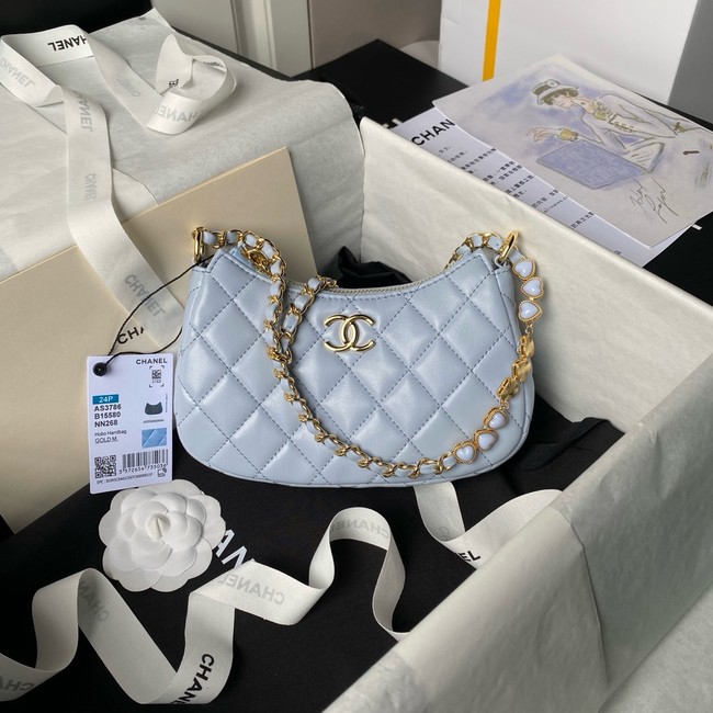 Chanel HOBO HANDBAG Lambskin & Gold-Tone Metal AS3786 light blue