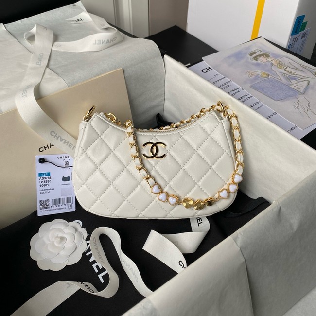 Chanel HOBO HANDBAG Lambskin & Gold-Tone Metal AS3786 white