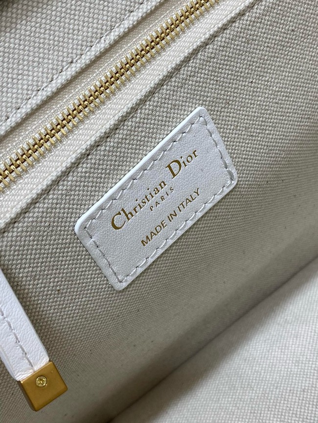 Dioramour Small Dior Book Tote White Embroidery with Black and Red Je Vous Adore Motif and White Calfskin M1325CZBX