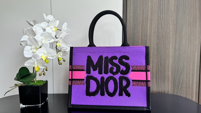 Small Dior Book Tote Two-Tone Fuchsia and Purple Miss Dior Graffiti Embroidery M1265Z