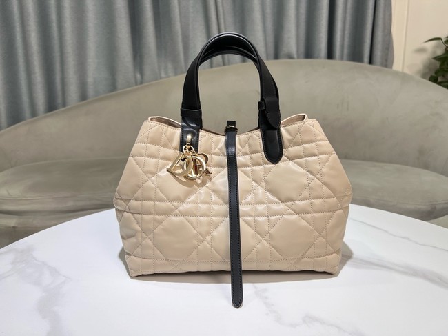 Small Dior Toujours Bag Rope Beige and Black Macrocannage Calfskin M2822O