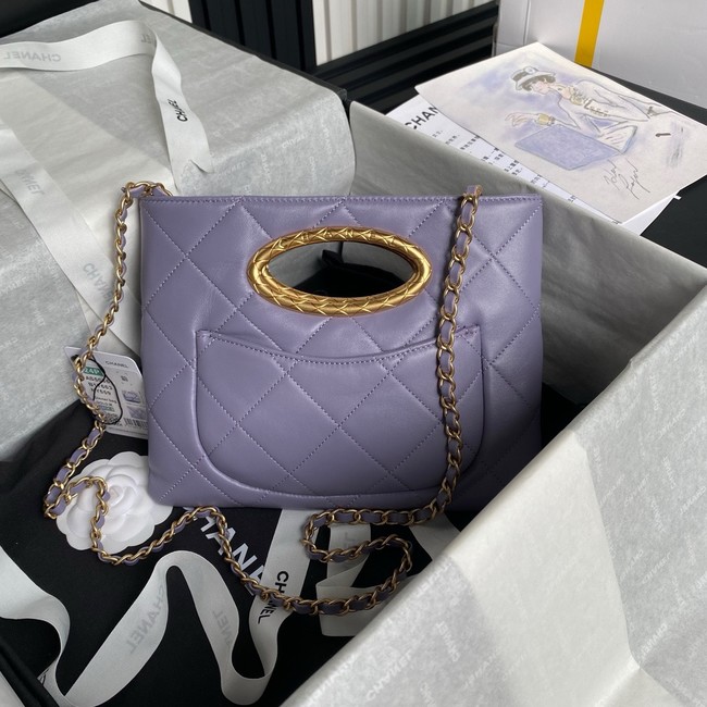 CHANEL CLUTCH Lambskin & Gold-Tone Metal AS5038 Purple