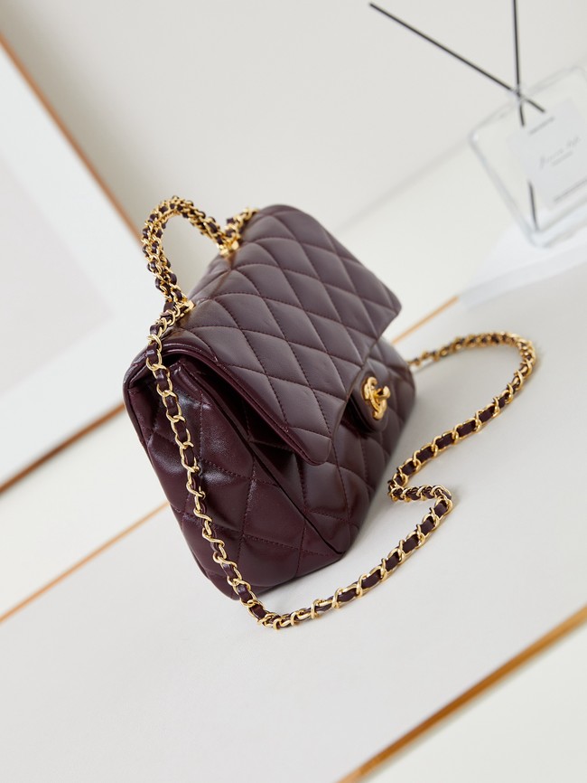 CHANEL 24B MINI FLAP BAG WITH TOP HANDLE AS5043 Burgundy