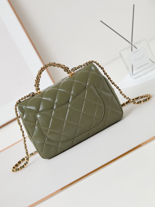 CHANEL 24B MINI FLAP BAG WITH TOP HANDLE AS5043 green