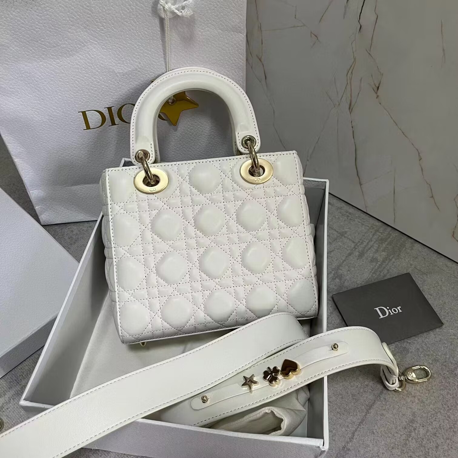 LADY DIOR MY ABCDIOR BAG Cannage Lambskin M0538I white Gold-Tone