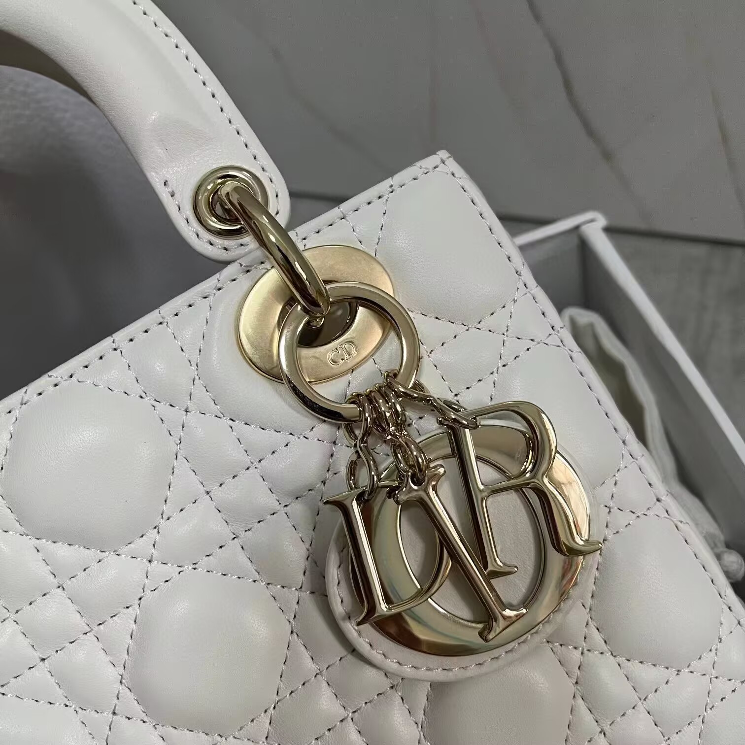 LADY DIOR MY ABCDIOR BAG Cannage Lambskin M0538I white Gold-Tone