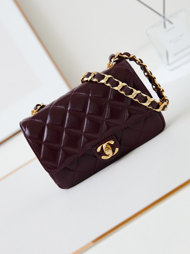 CHANEL 24B SMALL FLAP BAG AS5123 Burgundy