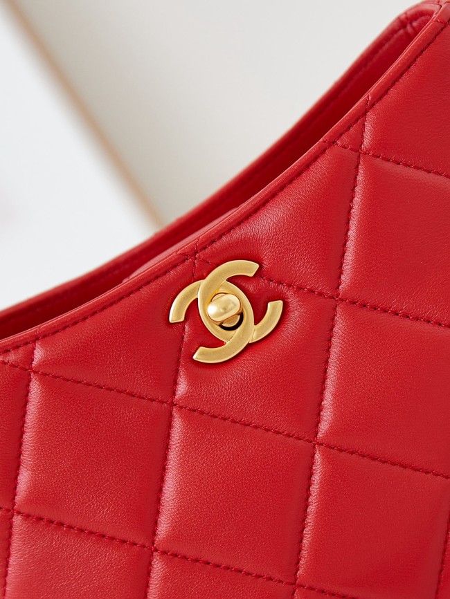 Chanel HOBO HANDBAG Lambskin & Gold-Tone Metal AS4948 red