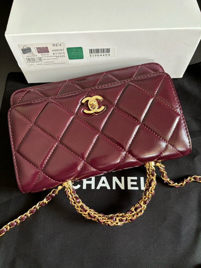 CHANEL FLAP PHONE HOLDER WITH CHAIN AP4167 Burgundy