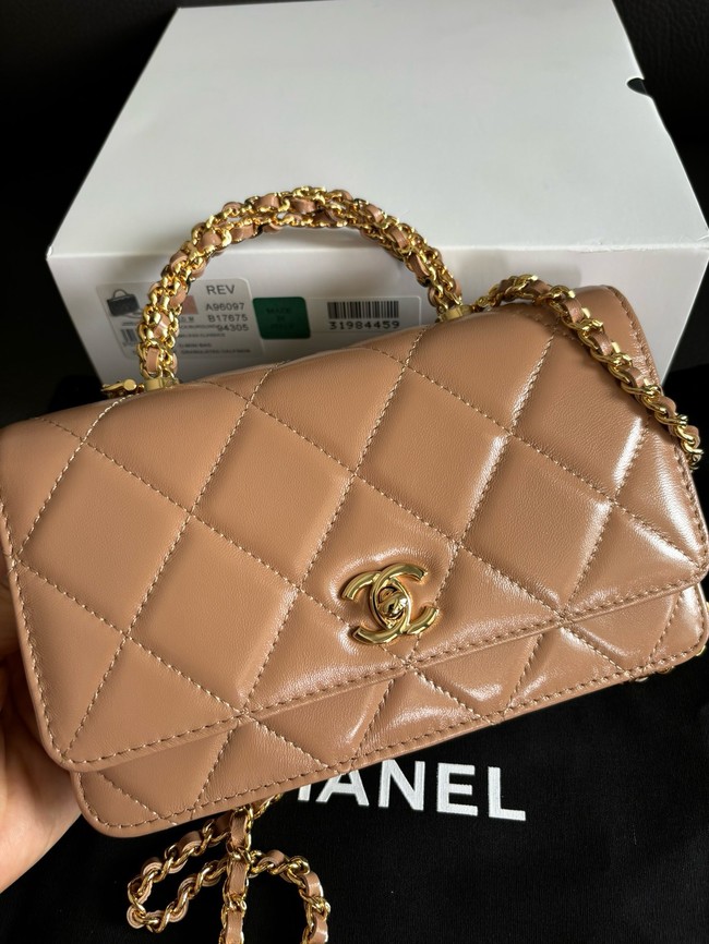 CHANEL FLAP PHONE HOLDER WITH CHAIN AP4167 Dark Beige