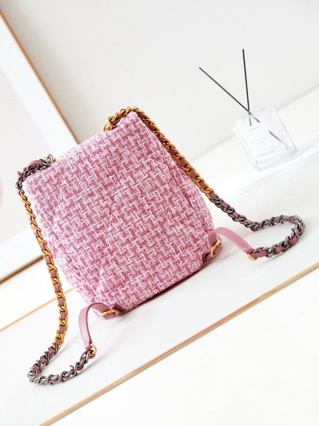 CHANEL 19 BACKPACK Wool Tweed AS4223 pink