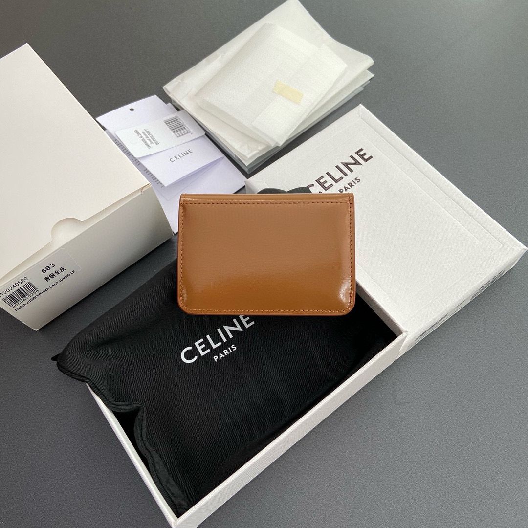 Celine Original Leather Triomphe Card Holder Wallet C583 Brown