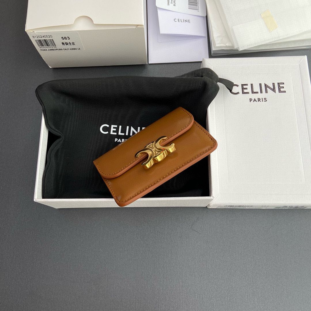 Celine Original Leather Triomphe Card Holder Wallet C583 Brown