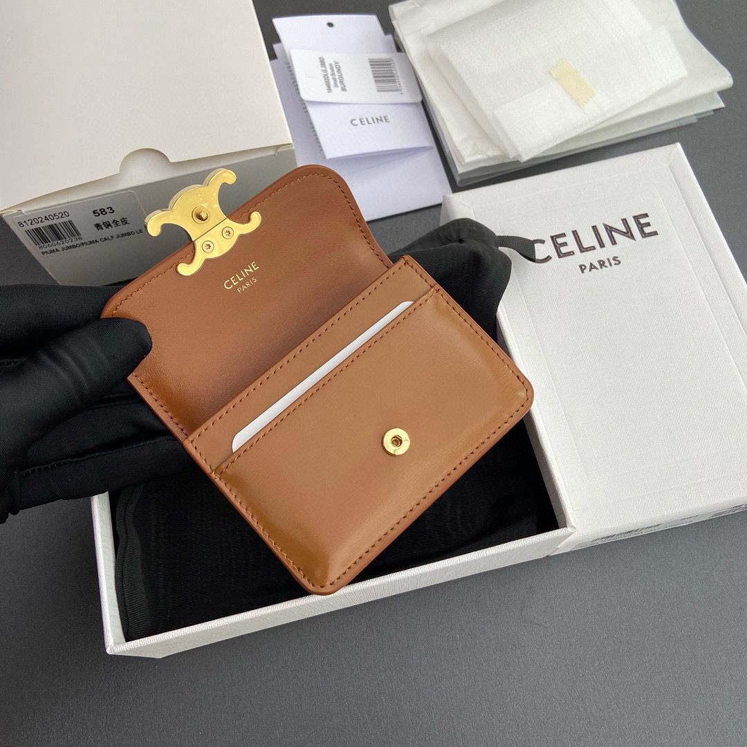 Celine Original Leather Triomphe Card Holder Wallet C583 Brown