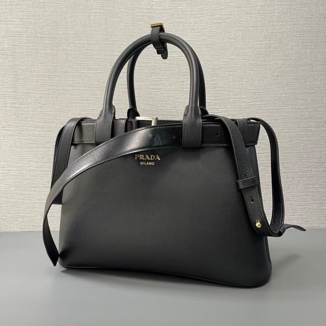 Prada Buckle medium leather handbag with belt 1BA434 Black