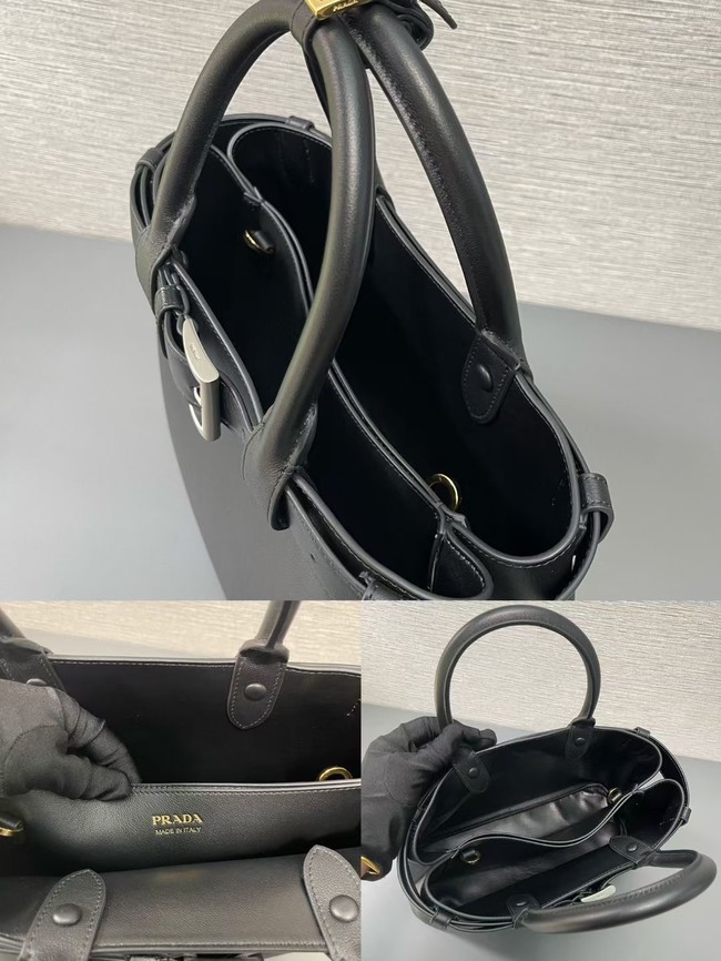 Prada Buckle medium leather handbag with belt 1BA434 Black