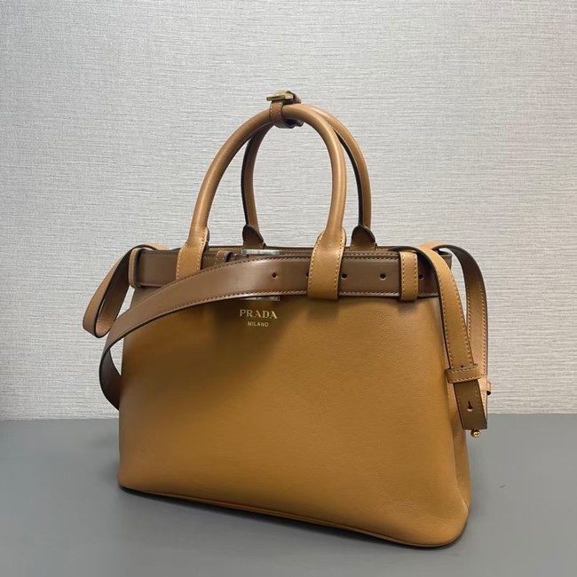 Prada Buckle medium leather handbag with belt 1BA434 Caramel