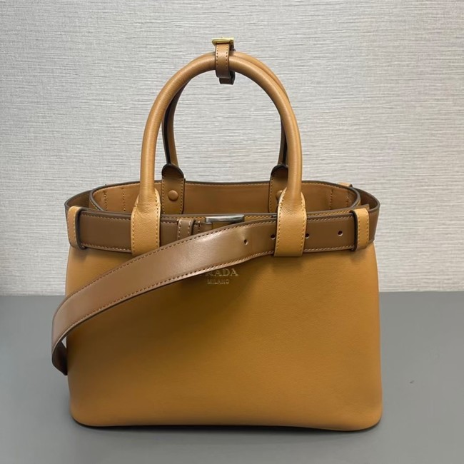 Prada Buckle medium leather handbag with belt 1BA434 Caramel