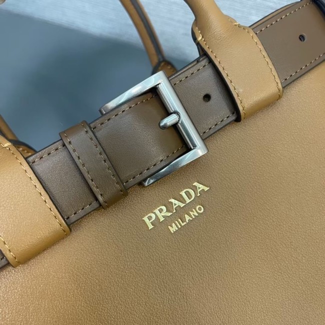 Prada Buckle medium leather handbag with belt 1BA434 Caramel