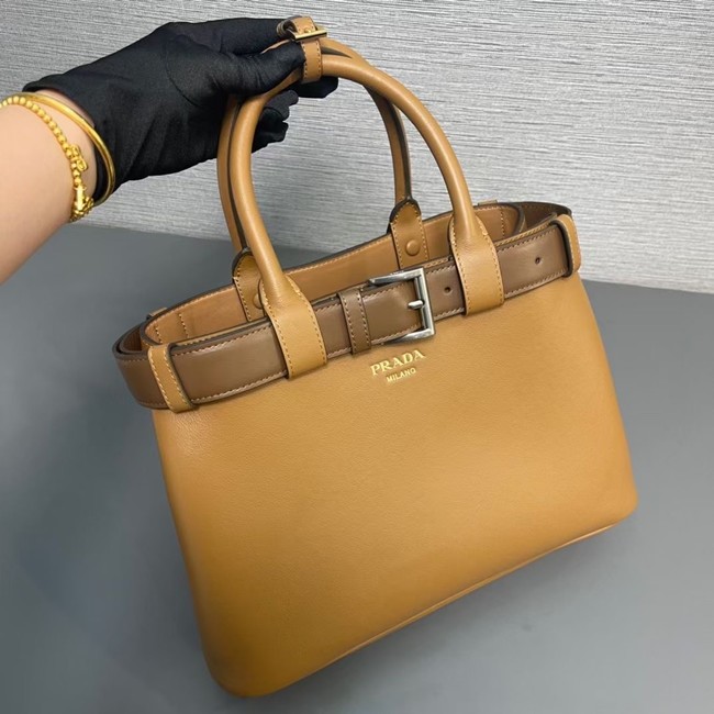 Prada Buckle medium leather handbag with belt 1BA434 Caramel